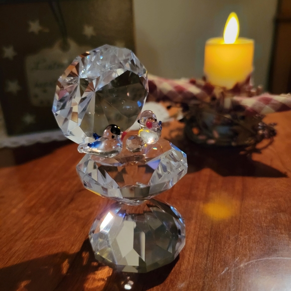 CRYSTAL WORLD ♡ Sweet Vintage Heavy Crystal Bird Bath Two Birds 'n Crystal Ball - Picture 8 of 17